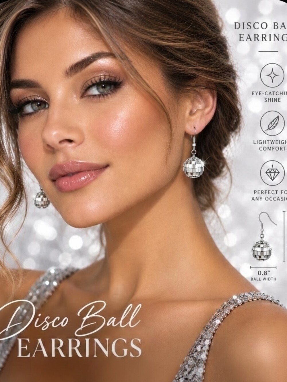 Silver Disco Ball Drop Earrings - Women Jewelry
